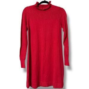 LOFT women’s size XS red ruffle turtleneck dress long sleeve stretchy knit nwt